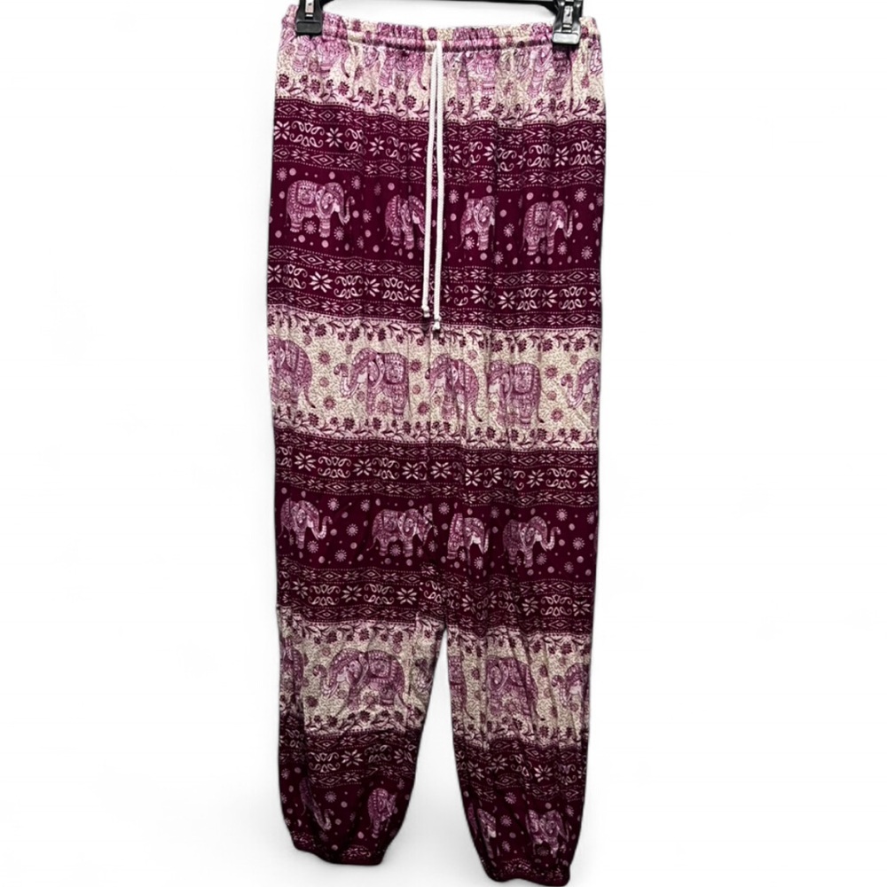 Maroon & Cream Elephant Boho Print Lounge Pant Joggers